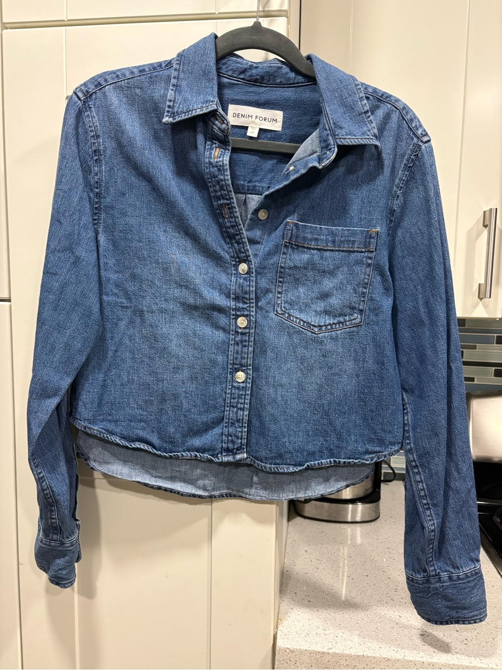 Aritzia Denim Forum cropped denim button up shirt